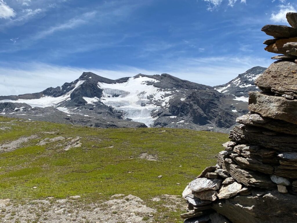Sommets glaciaires et alpages vus depuis le plateau d'Emparis